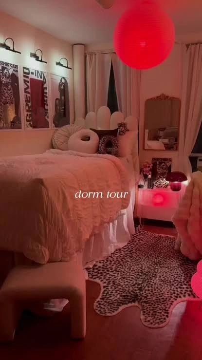 Aesthetic Dorm with Leopard Print Rug