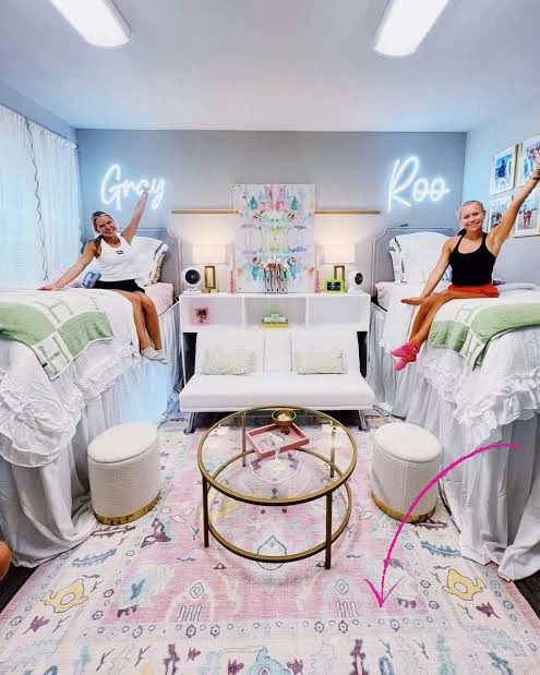 Neon Sign Dorm with Glass Coffee Table