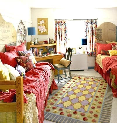 Vintage Bohemian Dorm with Folk Rug