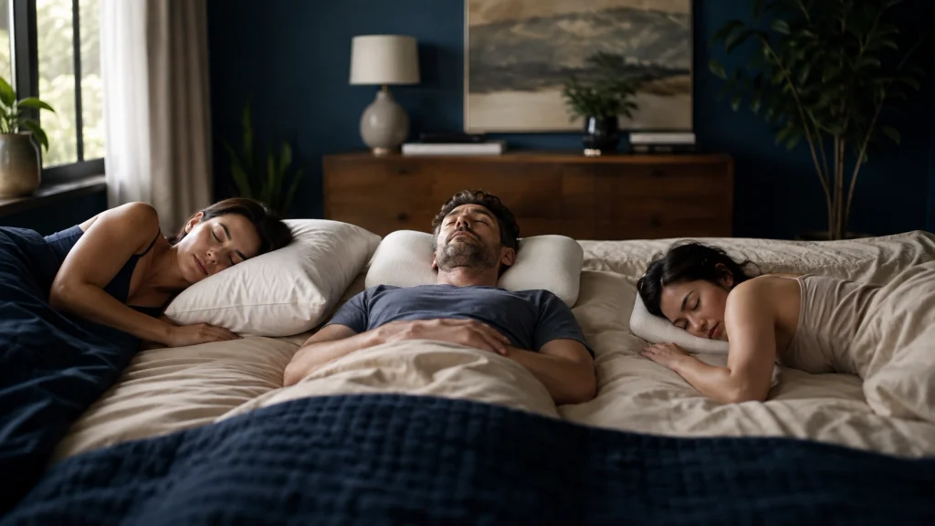 Side, back, and stomach sleepers using different neck pillow heights