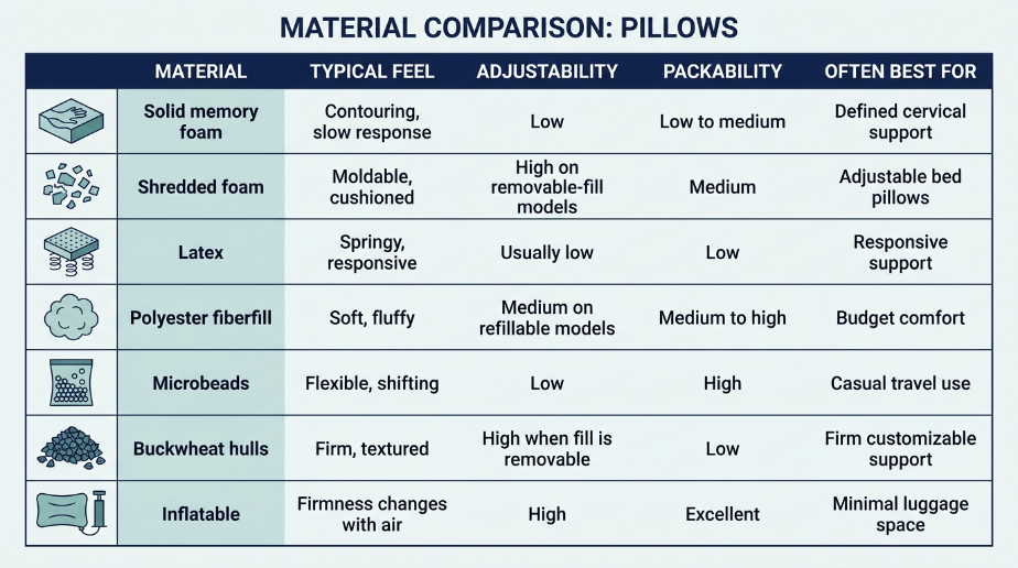 What types of neck pillow materials are available?