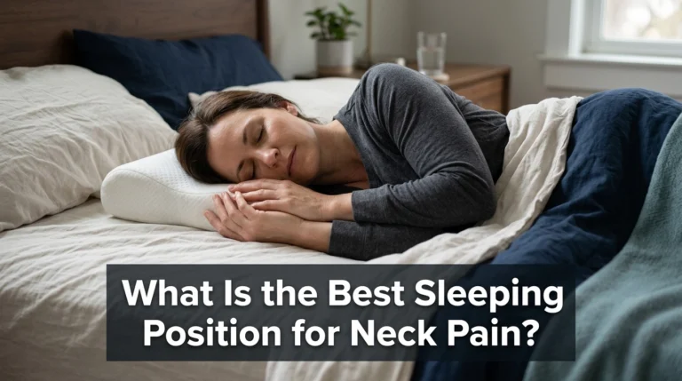 Adult demonstrating the best sleeping position for neck pain with aligned head and neck.