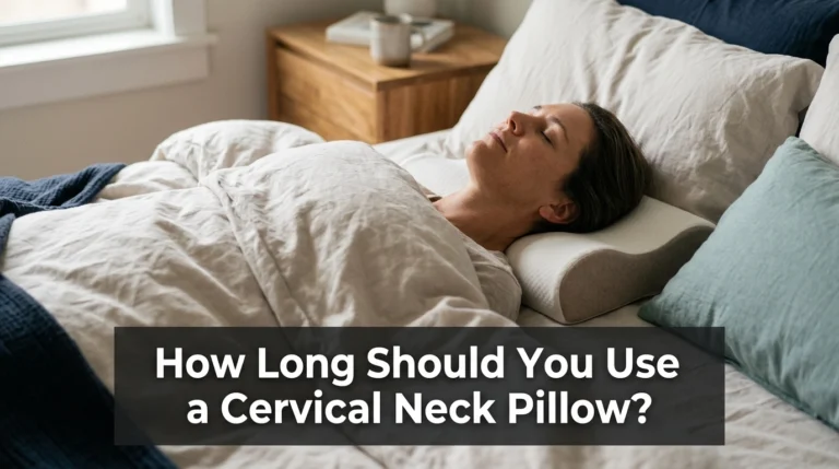 Adult sleeping comfortably on a cervical neck pillow with natural neck alignment.